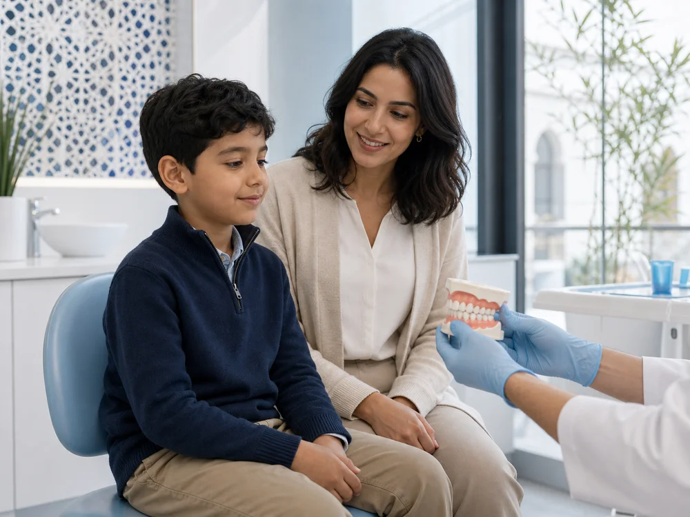 Consultation dentaire d’un enfant avec son parent — illustration générée par IA